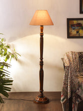 Grey cotton conical wooden floor lamp